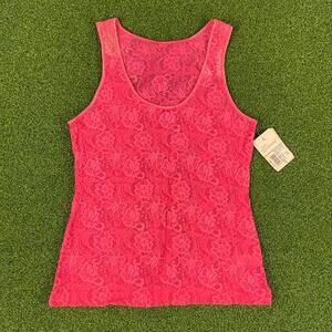 Cabernet Winter Apple Scoop Neck Floral Lace Stretch Unlined Tank Top Sz L NEW